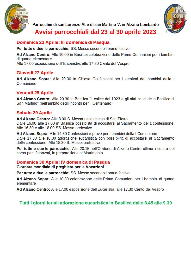 Avvisi dal 23 al 30 aprile 2023